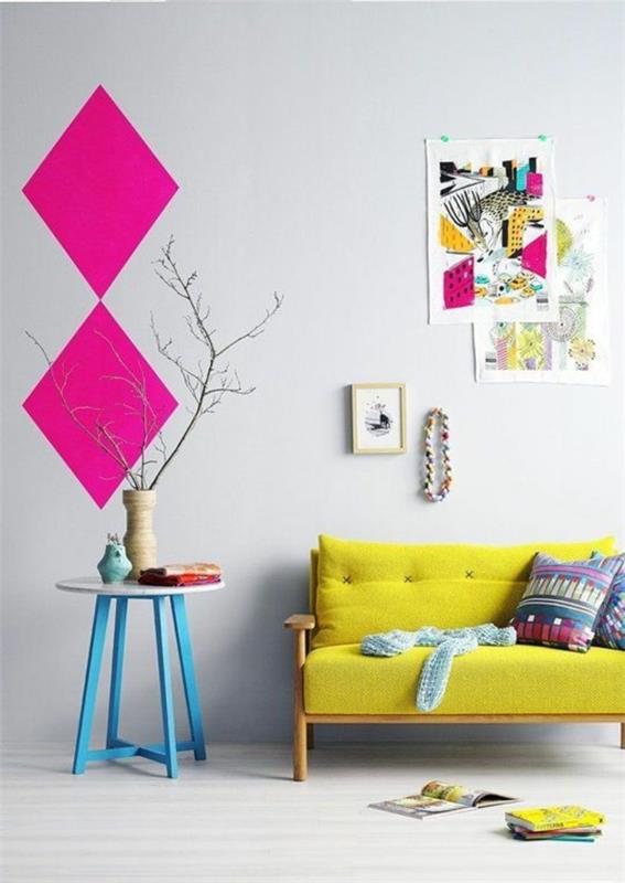 Värisuunnittelu olohuoneessa Väriideat elävät trendit 2015 keltainen sohva