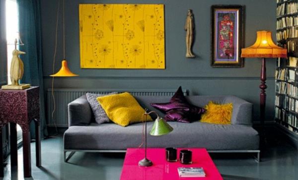 Värisuunnittelu kirkas olohuoneen väriideat elävät trendit 2015 Värisuunnittelu olohuone Elävät suuntaukset Kirkkaita väriideoita