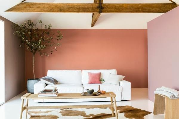Olohuoneen väriideat värimaailma 2015 vaaleanpunaiset seinät