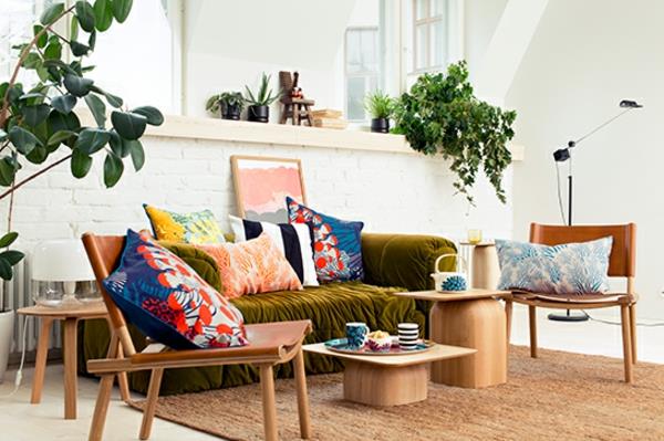 Värisuunnittelu olohuoneen väriideat elävät trendit 2015 -sohva