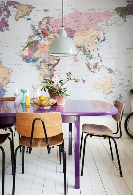 Värisuunnittelu olohuoneessa Väriideat Elävät trendit 2015 seinäkoristeiden maailmankartta