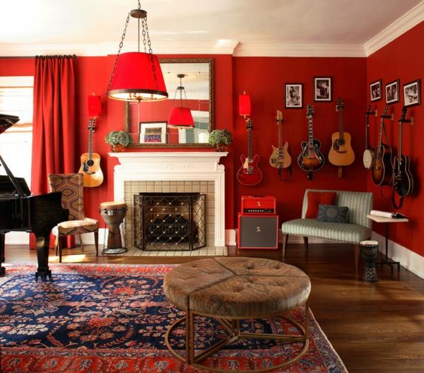 Värisuunnittelu ja seinän värit ideoita kitara punainen