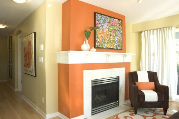 Värisuunnittelu ja seinävärit ideoita olohuone oranssi