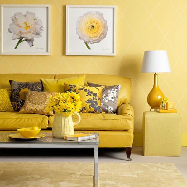 Väriideoita seinille seinän suunnittelu olohuone keltainen aurinkoinen