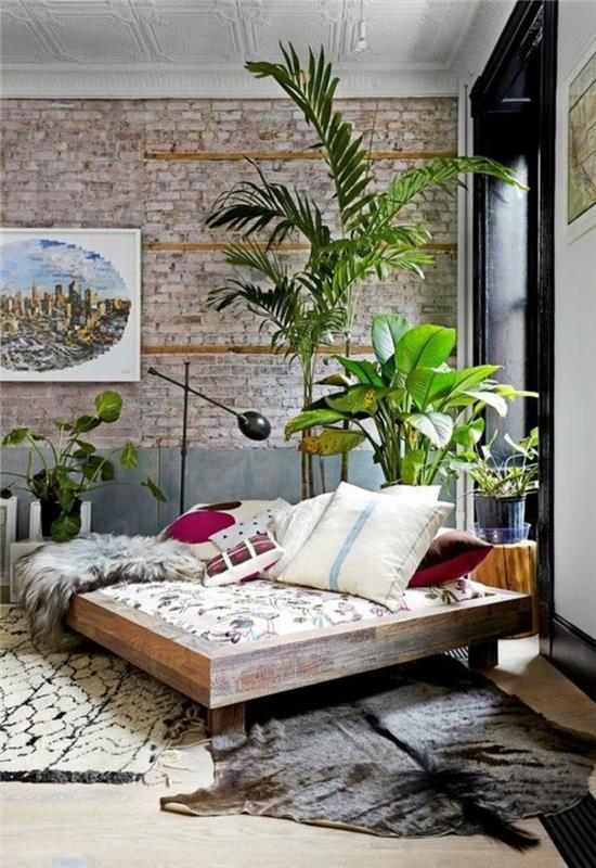 Feng Shui makuuhuone perustaa talon kasvit tiiliseinä