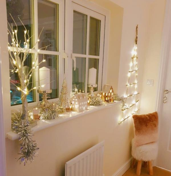 Ikkunoiden koristelu joulutähti keiju valot kynttilät koriste ideoita
