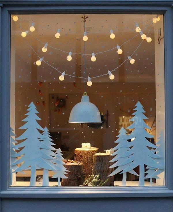 Ikkunoiden koristelu joulun valkoisiin kuusiin
