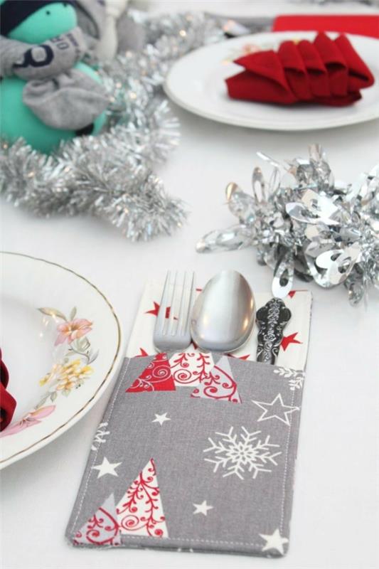 Ompele omat juhla -ruokailuvälinepussit joulupöydän koristeluideoille