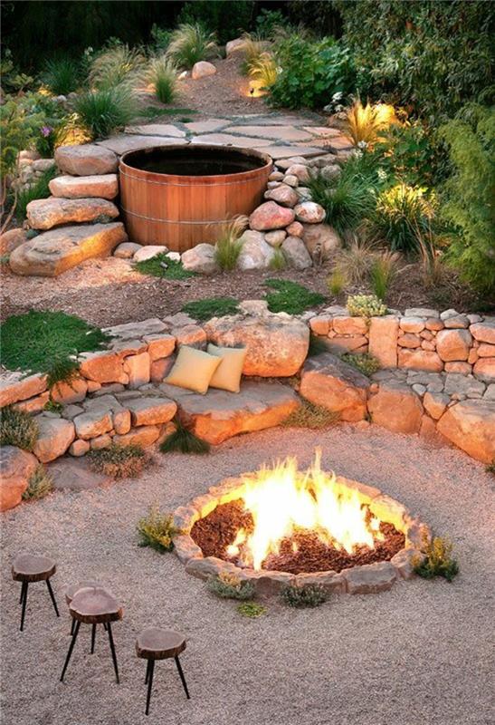 Tulipalo rakentaa puutarhan suunnittelua soralla ja kivijakkaralla