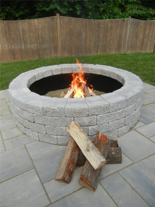 Firepit rakentaa kiviä ja sora puutarha suunnittelu viihtyisä kesäiltoina