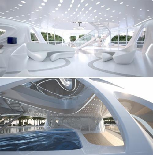 Fluid Zaha Hadid Yacht orgaanisen muotoinen sisustus