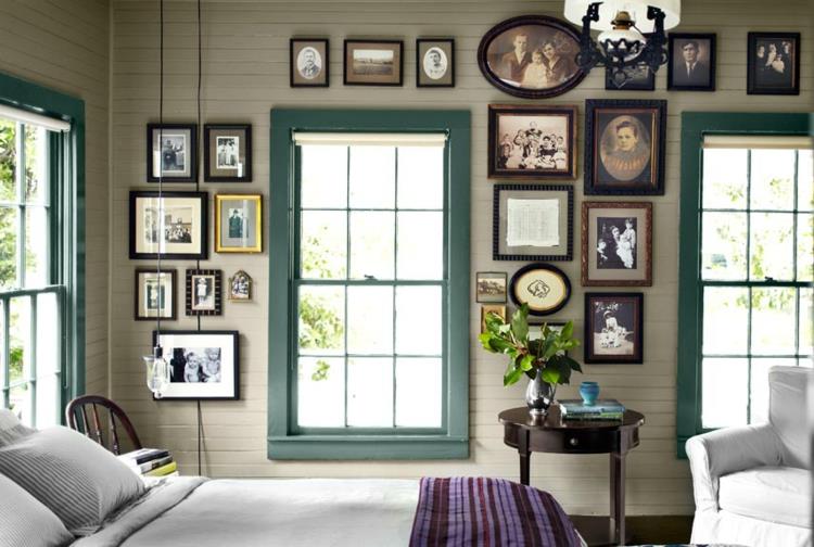 Ideoita valokuvaseinille koristavat seinän kuvakehyksen klassinen makuuhuone