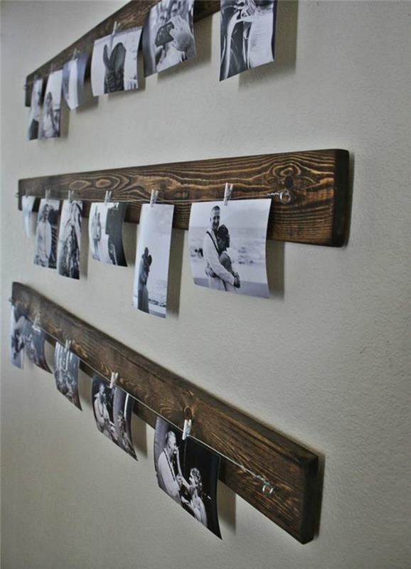 Ideoita valokuvaseinän olohuoneen seinäpuun nauhoihin mustavalkoisiin valokuviin