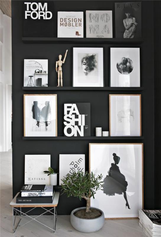 Valokuvaseinäideoita luova seinäsuunnittelu musta valkoinen