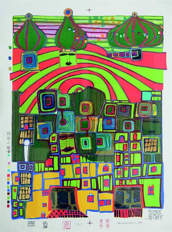 Friedensreich Hundertwasser hajosi auringonlaskun