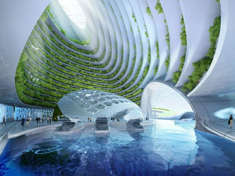Futuristinen arkkitehtuuri Aequorea kelluva kaupunki