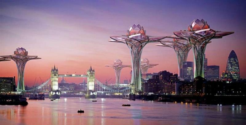 Futuristisen arkkitehtuurin ja Living Cities Sky -hankkeen rakentaminen