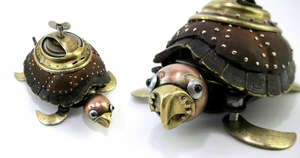 Moottoripyörän osat kierrättää veistoksia kilpikonna