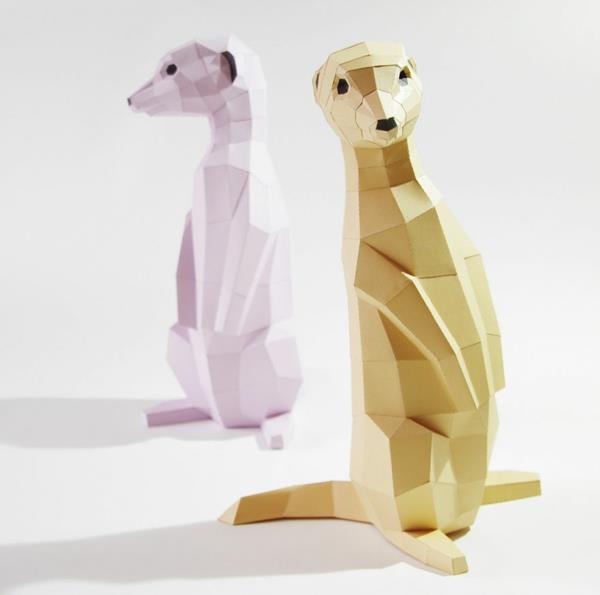 Geometriset eläinfiguurit, jotka on valmistettu paperisista surikaateista