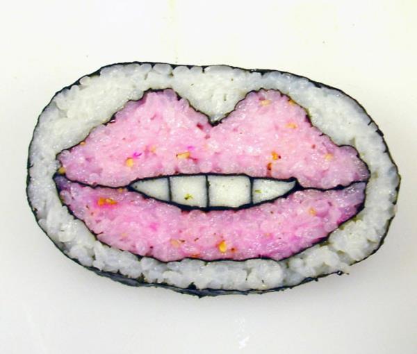 Säröillä sushi vaaleanpunainen tyypit suudella