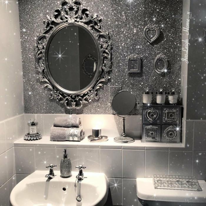 Glitter seinämaali hopea seinä tapetti kylpyhuone ideoita