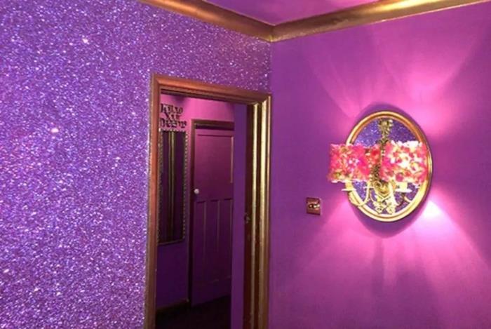 Kimalteleva seinämaali hopea seinänauhat violetti