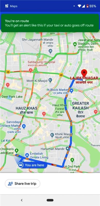 Google Maps varoittaa sinua, jos taksinkuljettajasi poikkeaa reitin seurannasta