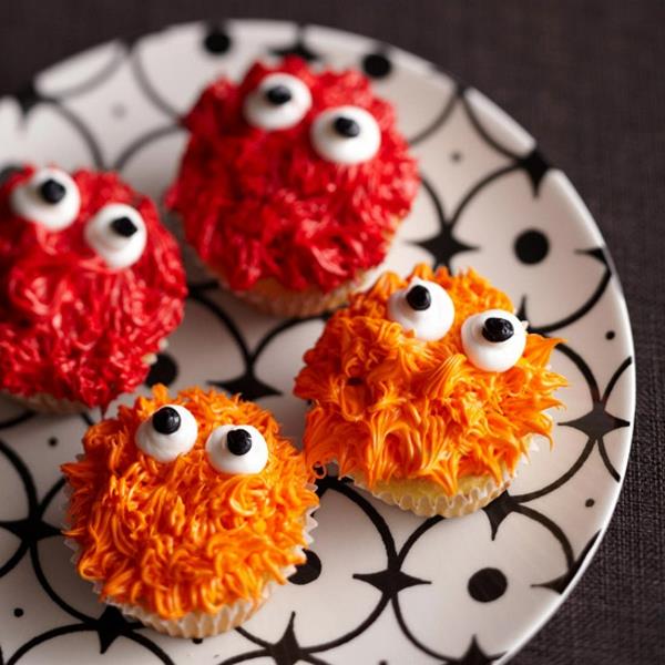 Kauhu muffinsseja leivonta halloween leivonnaiset hirviö cupcakes oranssi