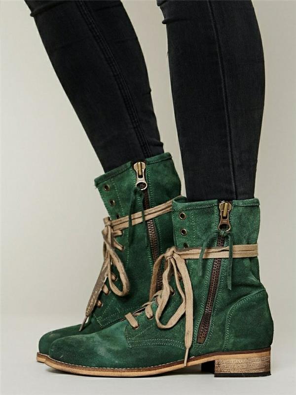 Nilkkurit naisten muoti ruskeat kengät italialaiset kengät nahka vihreä