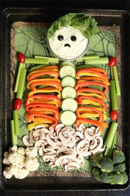 Halloween ruoka lapset terveelliset välipalat sormiruoka kylmät vihannekset luuranko