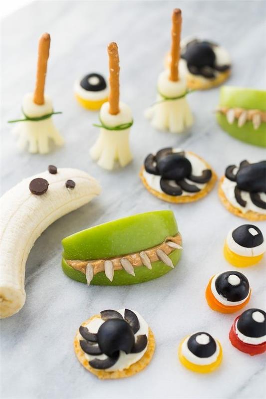 Halloween -ruoka lapsille terveellisiä välipaloja sormiruokaa kylmiä hedelmiä