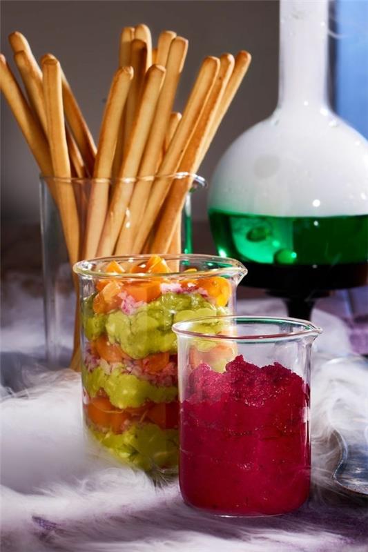 Halloween -ruoka lapsille terveellisiä välipaloja sormiruokaa kylmiä pretzel -tikkuja dip