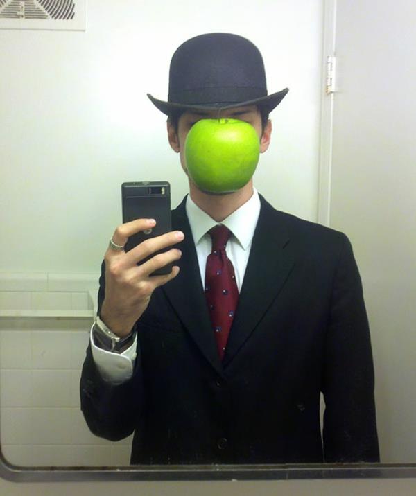 Halloween -ihmispuvun selfie -pukuideoita vihreä omena