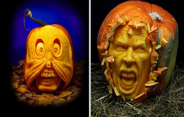 Halloween kurpitsa veistämällä taiteen tunteita