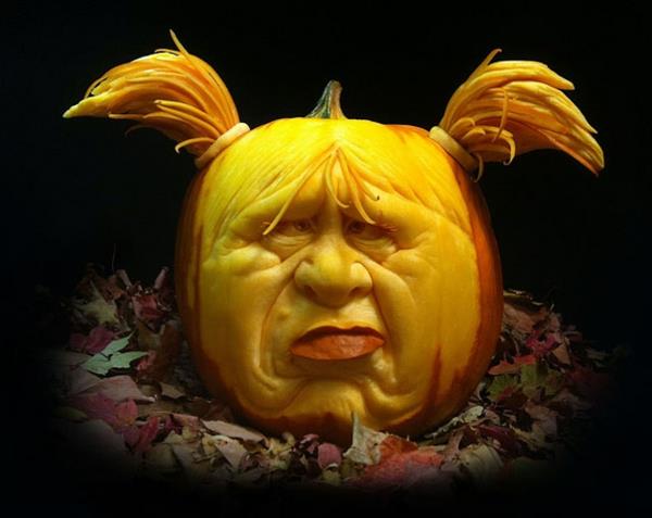 Halloween poninhäntä kurpitsa veistämällä taide tyttö