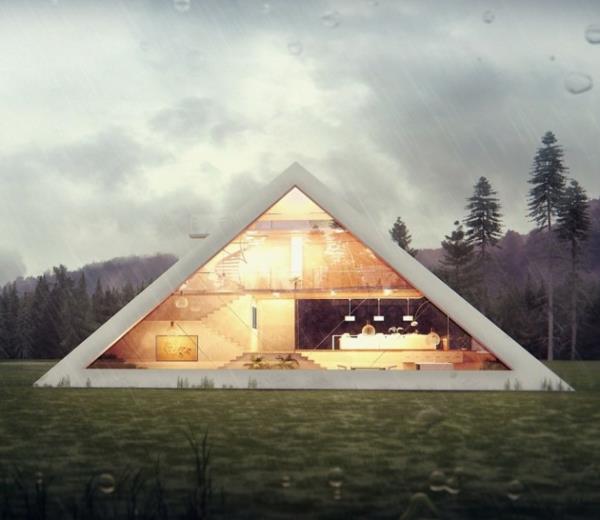 Talo pyramidisuunnittelun muodossa valaistus julkisivulasi