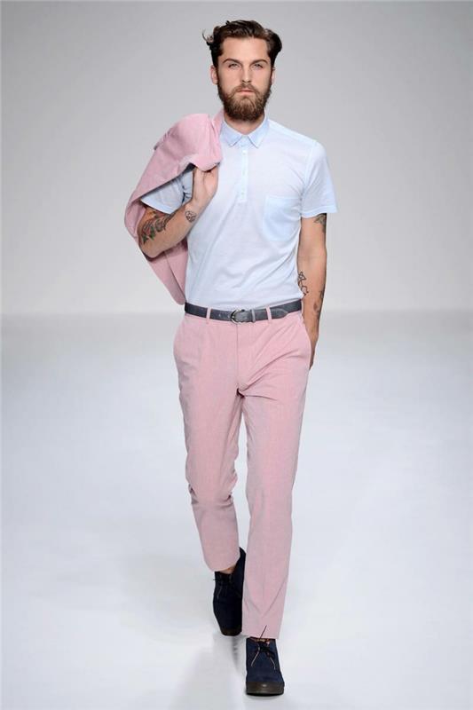 Miesten housutrendit modernit housut nykyiset miesten muodin vaaleanpunaiset miesten housut