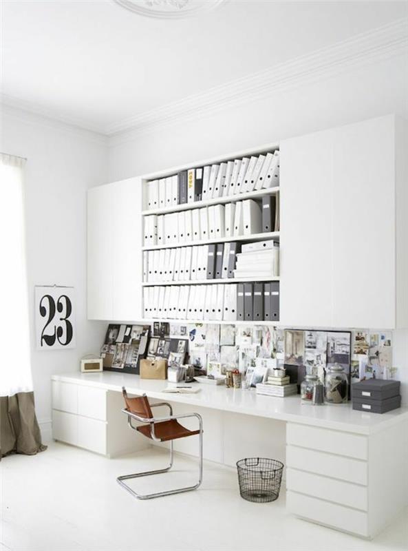 Asenna kotitoimistokalusteet skandinaavinen työpöytä täysin valkoiseksi