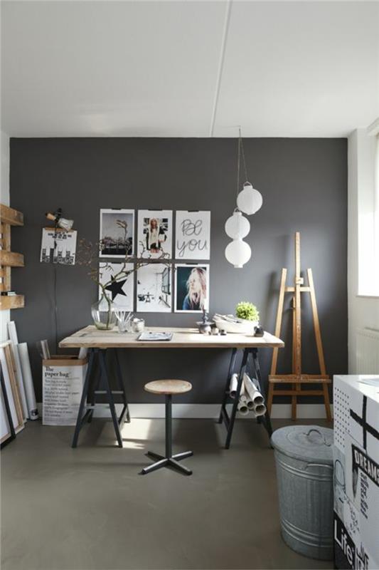 Kotitoimiston seinän väri harmaa klassiset toimistokalusteet