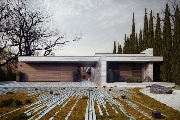 Horizontal House tyylikäs muotoiluidea puutarha takapiha innovatiivisia maisemaideoita