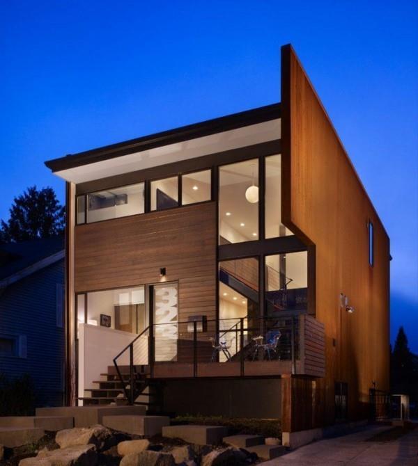 Ideoita puusta ja metallista moderneista taloista