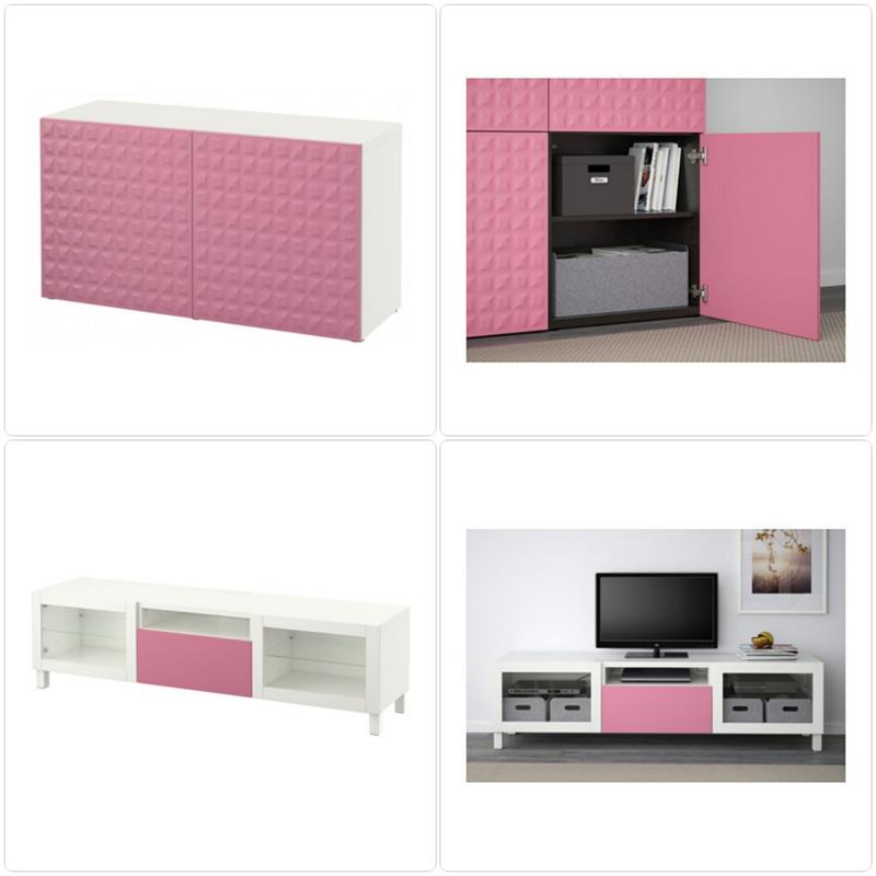 Ikean Besta -vaatekaappi vaaleanpunaiset Ikean TV -huonekalut
