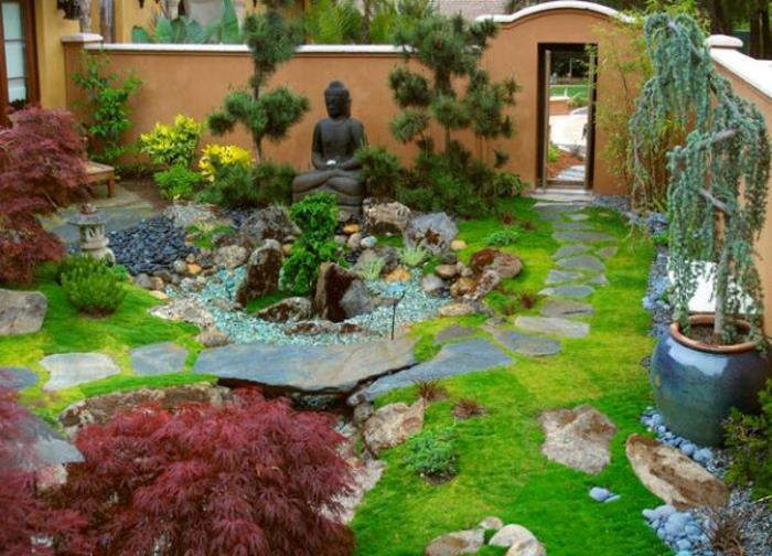 japanilainen puutarha buddha patsas puutarha suunnittelu höyrysauna