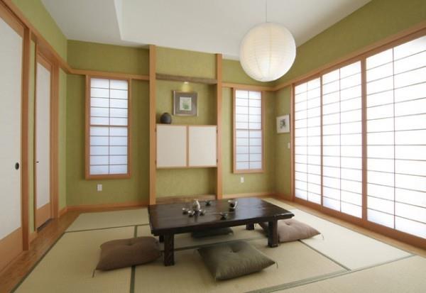 Japanilainen olohuone tyypillinen sisustus harmonia suunnittelussa teeseremonia