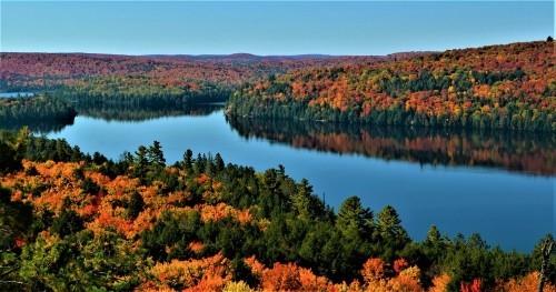 Kanada henkeäsalpaavat maisemat kauniit syksyn värit Rock -järven ympärillä Algonquin Park Ontariossa