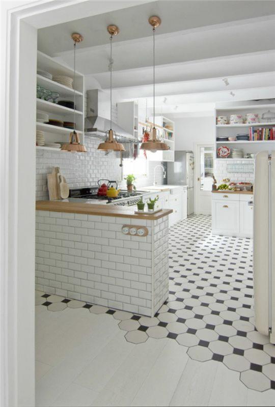 Keittiön suunnittelu nykyiset trendit valkoinen väri keittiö laatat seinä valkoinen