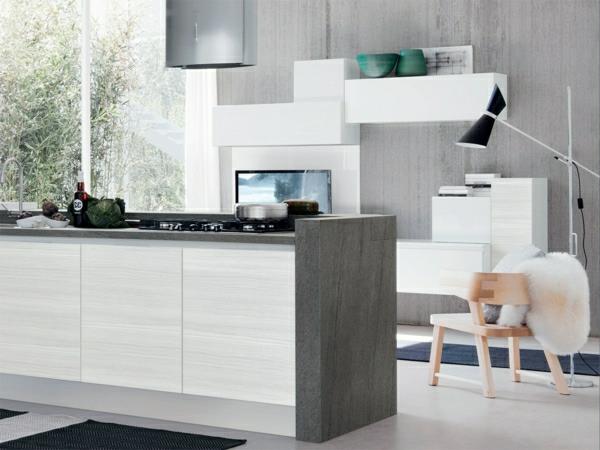 Keittiön suunnittelu sisäänrakennettu keittiösaari minimalistinen