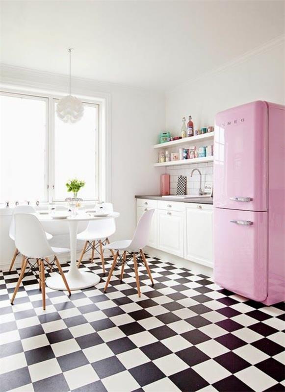 Keittiö design keittiöt keittiökoneet jääkaappi vaaleanpunainen