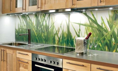 asenna ruohonvihreä tuore keittiön splashback -kuvio