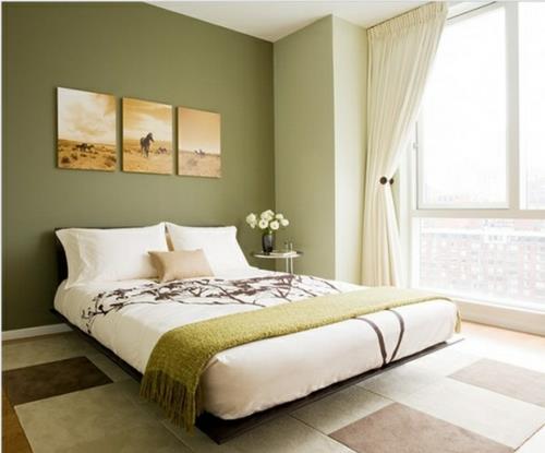vahvat värit seinän suunnittelu makuuhuone tummanvihreä valkoinen vuodevaatteet
